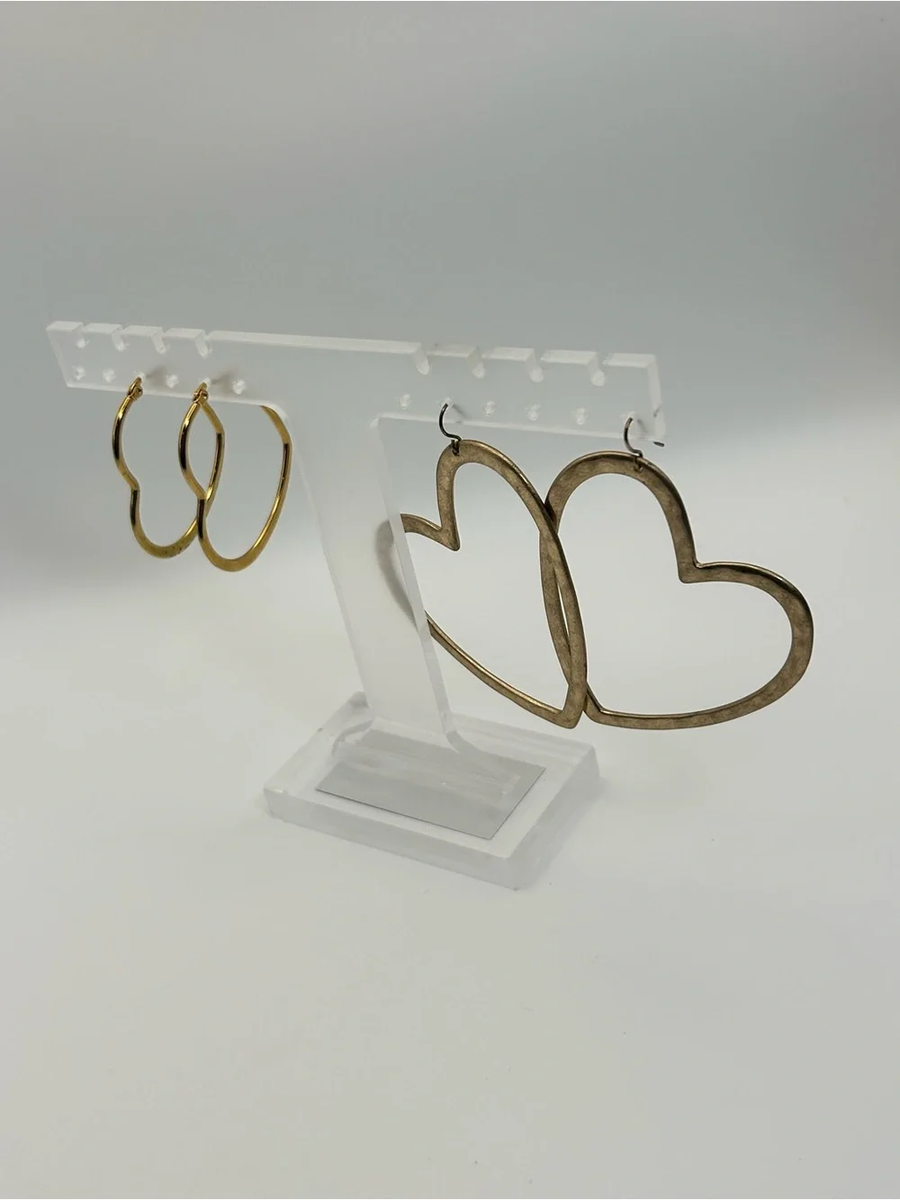 Gold-tone Heart Hoop Earrings 2 Pair Dangle Oversized